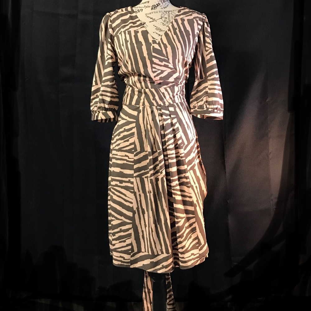 Banana Republic Peach Brown Wrap Dress 3/4 Sleeves